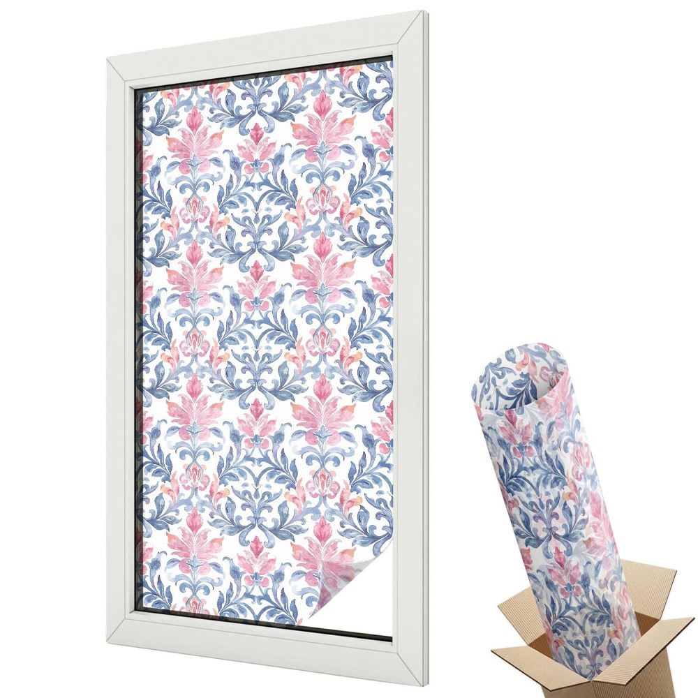 Mleczna folia na okno witraż Kwiecista symetria elegancja koloru