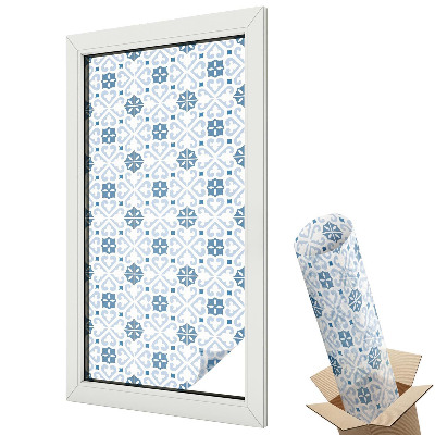 Witraż naklejka na okno Egzotyczne palmy klasyczny niebieski wzór