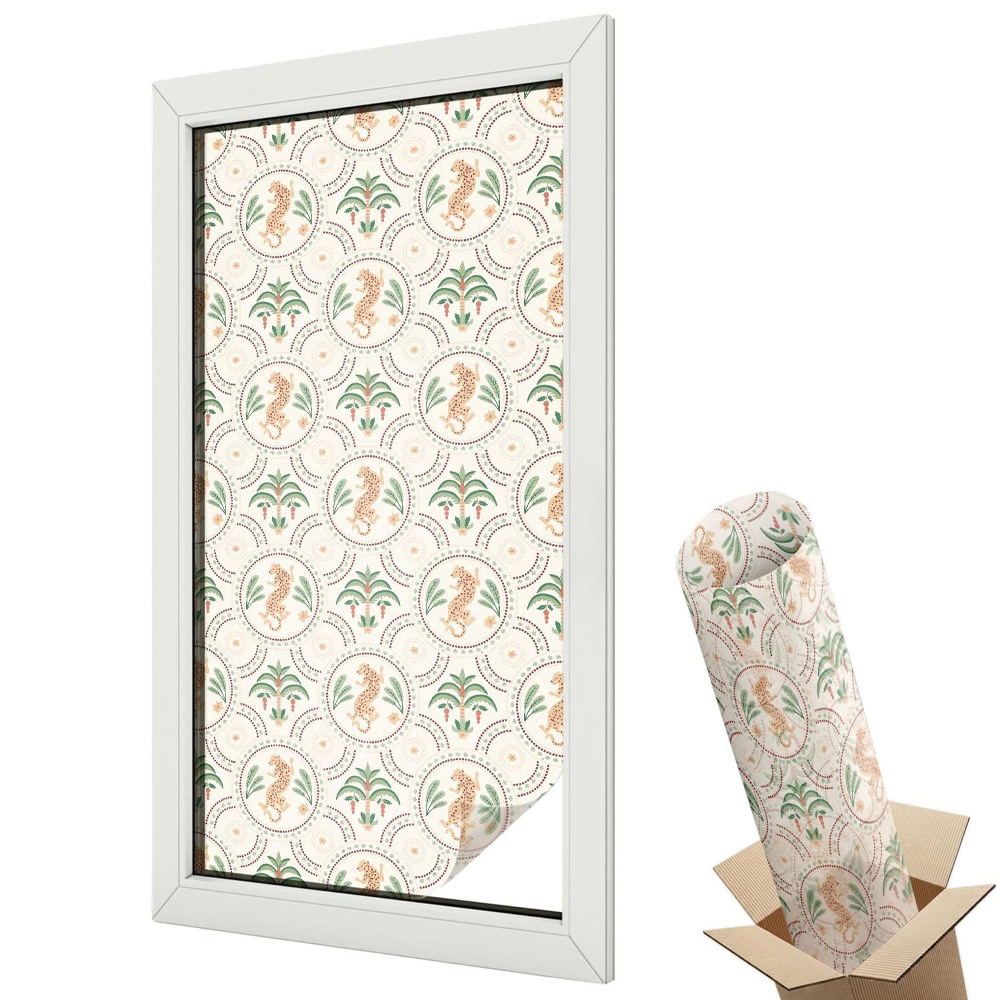 Dekoracyjna folia okienna Egzotyczny wzór z felinami i roślinami