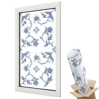 Witraż naklejka na okno Niebieskie florystyczne ornamenty