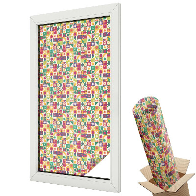 Mleczna folia na okno witraż Abstrakcyjne motywy owocowe i kwiatowe