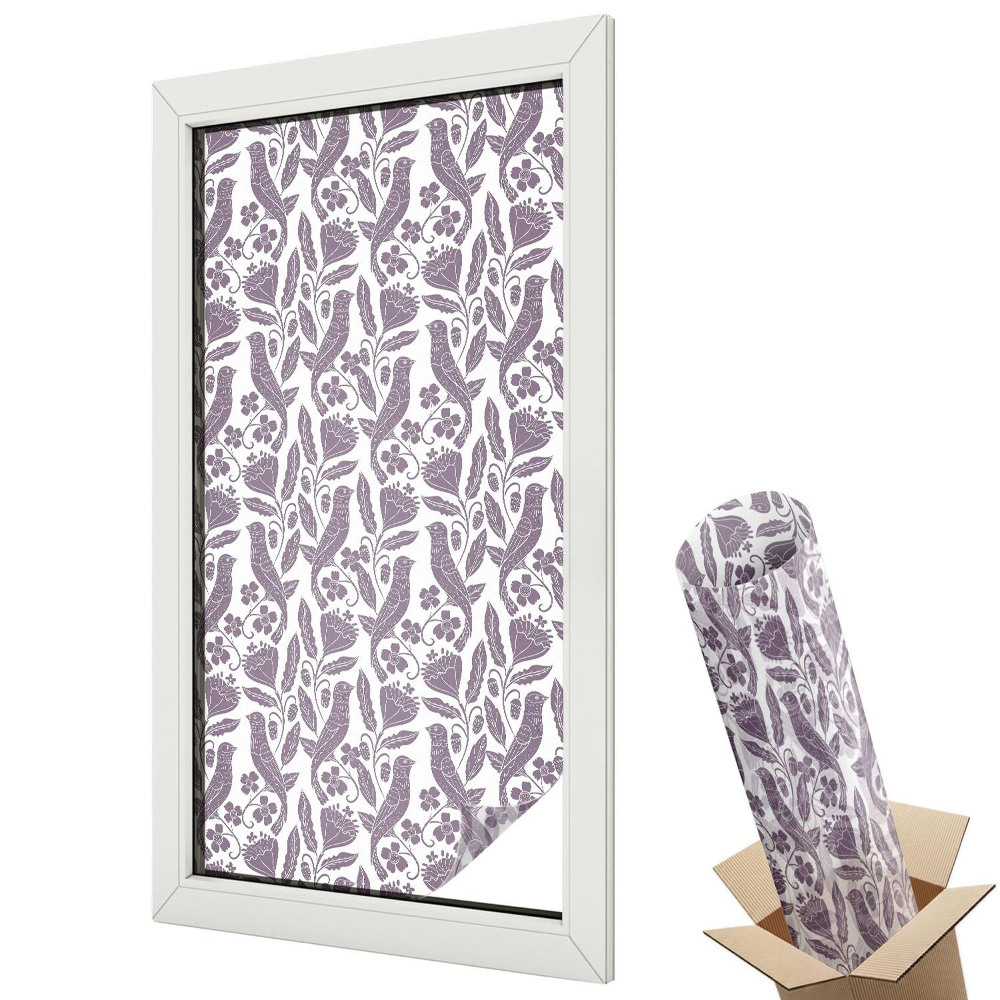 Mleczna folia na okno witraż Kwiaty i liście kontrast kolorów