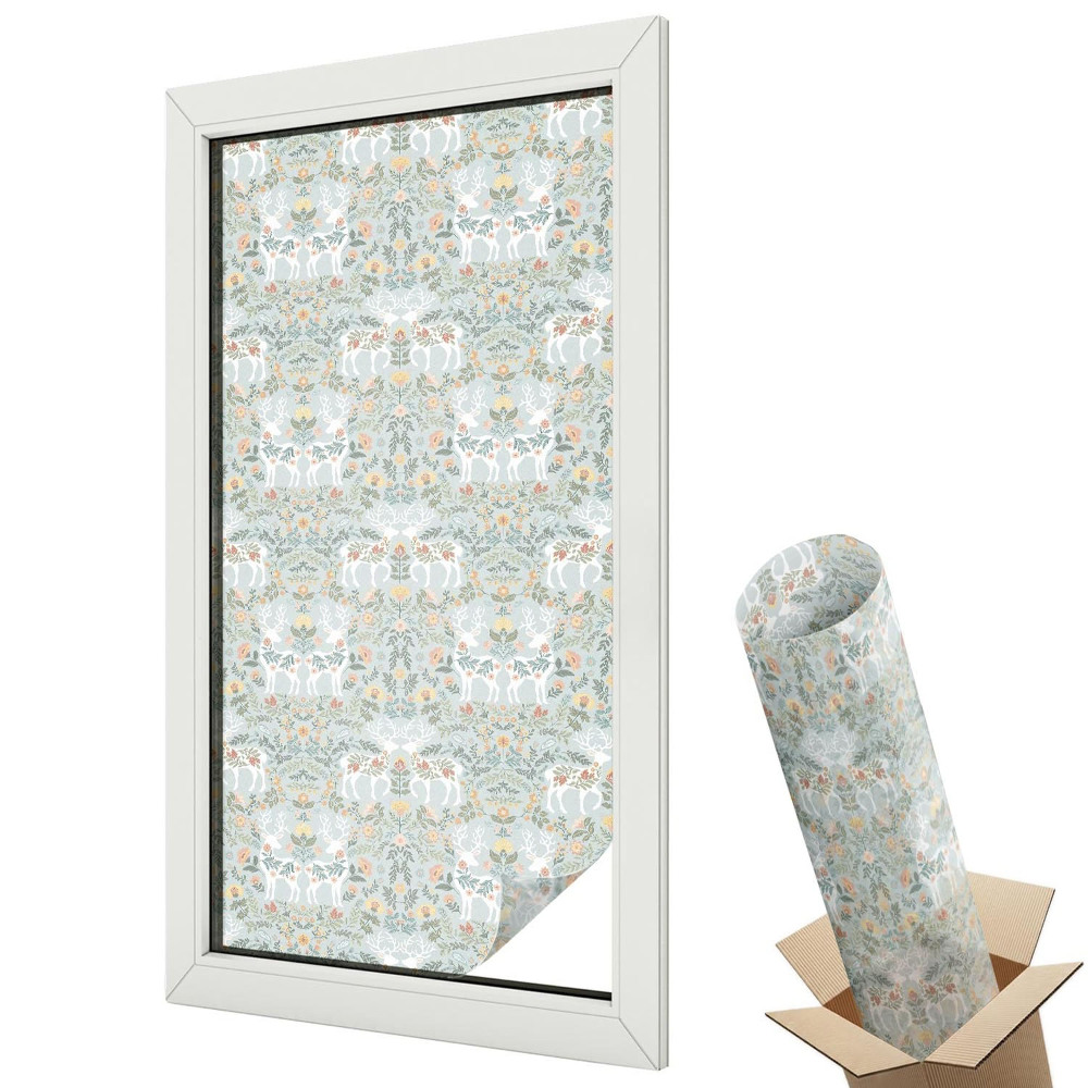 Dekoracyjna folia okienna Delikatne jelenie wśród roślinnych motywów