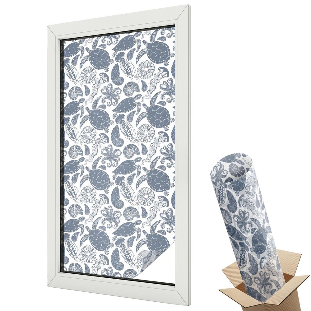 Mleczna folia na okno witraż Morska mozaika pełna energii