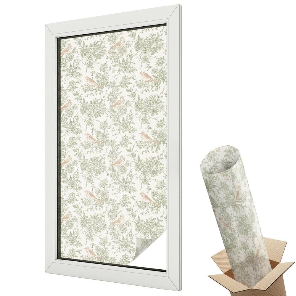 Witraż naklejka na okno Delikatne jelenie wśród roślinnych motywów