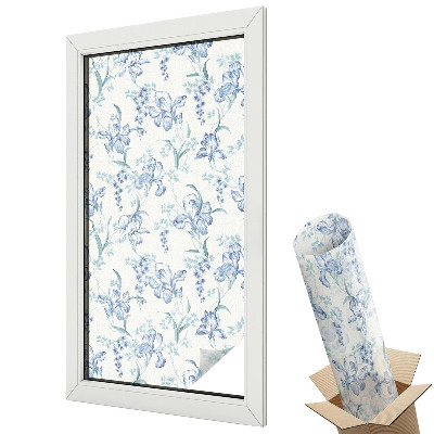 Mleczna folia na okno witraż Kwiatowy motyw w odcieniach niebieskiego