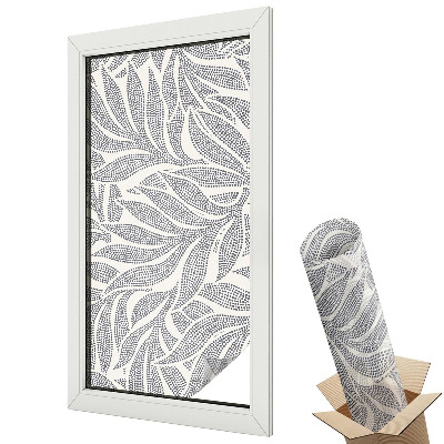 Mleczna folia na okno witraż Elegancki wzór z liści w kropki