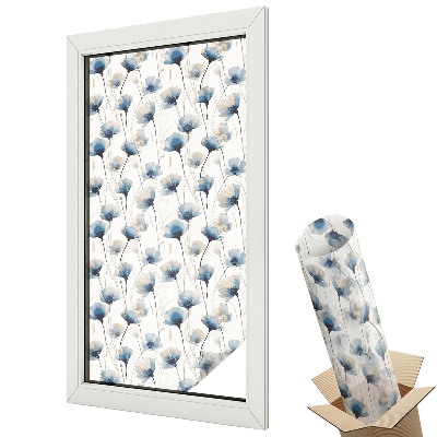 Witraż naklejka na okno Stylowy motyw kwiatowy w odcieniach niebieskiego