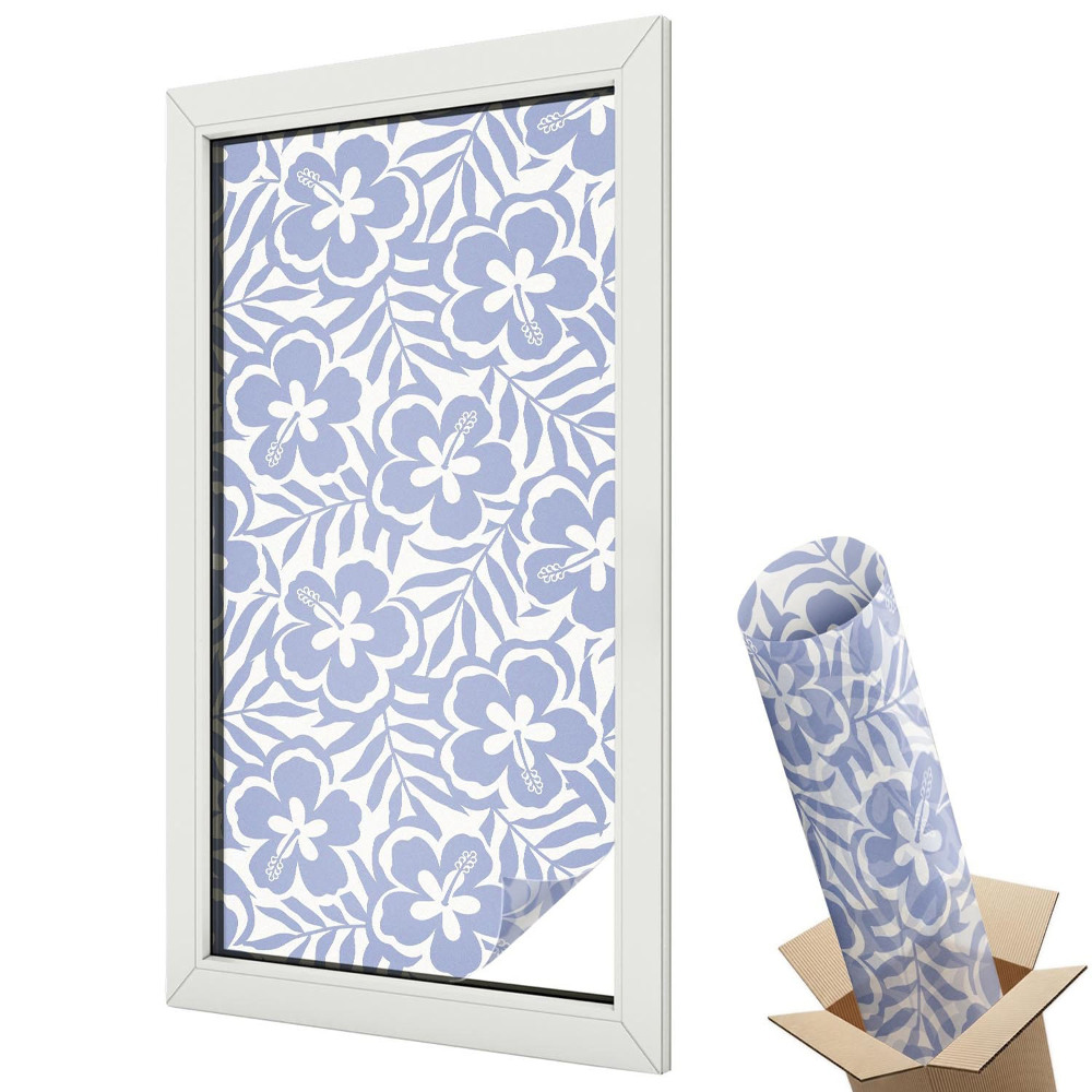 Witraż naklejka na okno Kwiatowy wzór na liściastym tle