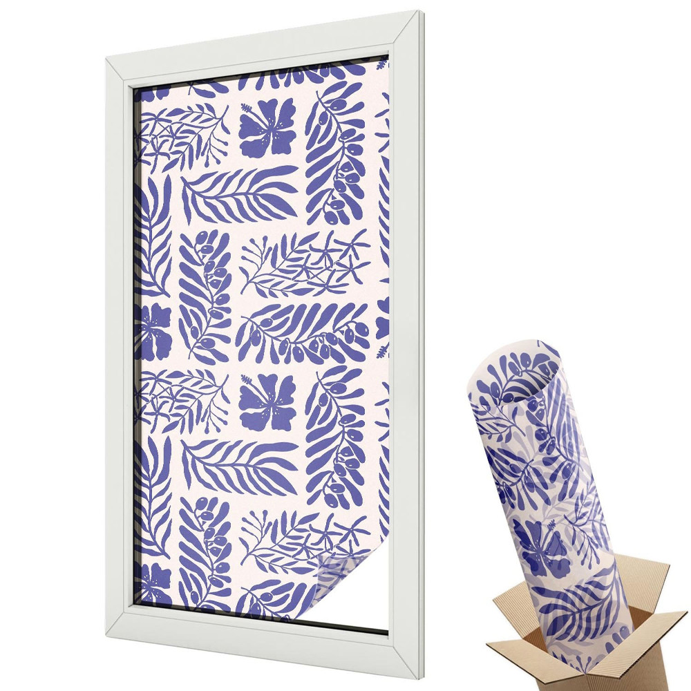 Witraż naklejka na okno Liście kwiaty nowoczesny wzór