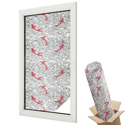 Mleczna folia na okno witraż Czerwone ryby wśród fal