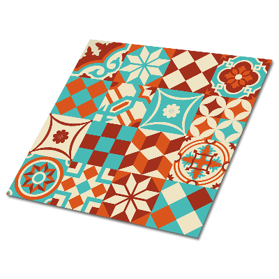 Panele winylowe samoprzylepne Motyw mozaiki w kolorze turkusowym i pomarańczowym