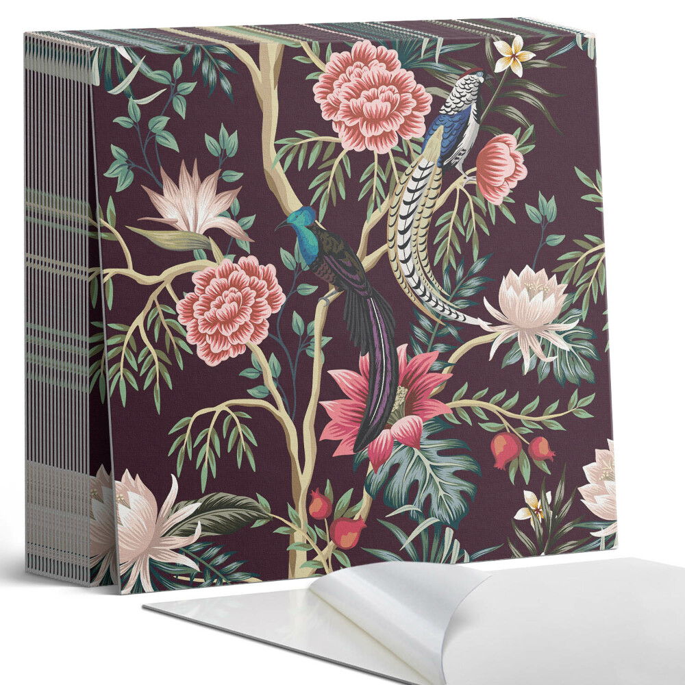 Samoprzylepne płytki na ścianę Kwiatowa kompozycja z ptakami