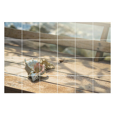 Okleina na płytki Muszla na drewnianym tle