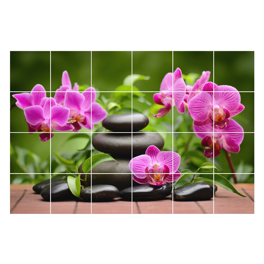 Naklejki samoprzylepne na kafelki Kamienie i kwiaty orchidei
