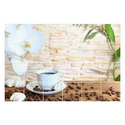 Naklejki samoprzylepne na kafelki Kawa z kwiatem orchidei