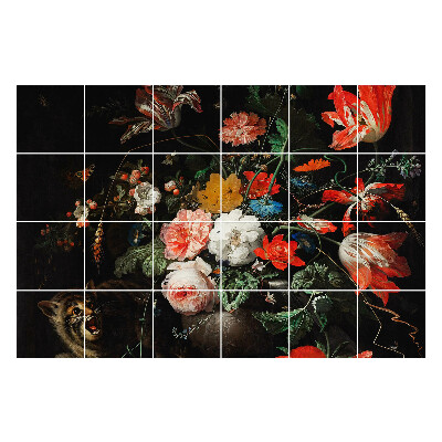 Naklejki samoprzylepne na kafelki Kwiatowy bukiet z dzikim zwierzęciem