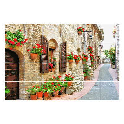 Okleina na płytki Urokliwa uliczka z kwiatami