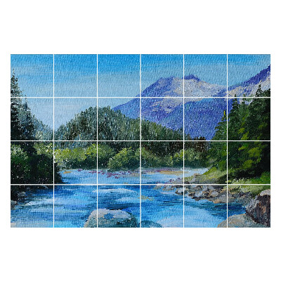 Naklejki samoprzylepne na kafelki Górski krajobraz z rzeką