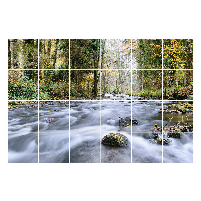 Naklejki na kafelki do kuchni Strumień w lesie z kamieniami