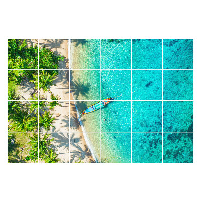 Naklejki na kafelki do kuchni Tropikalna plaża z łodzią