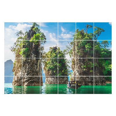 Naklejki na kafelki do kuchni Wodne skały z roślinnością