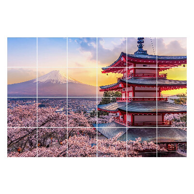 Naklejki na kafelki do kuchni Świątynia z górą w tle