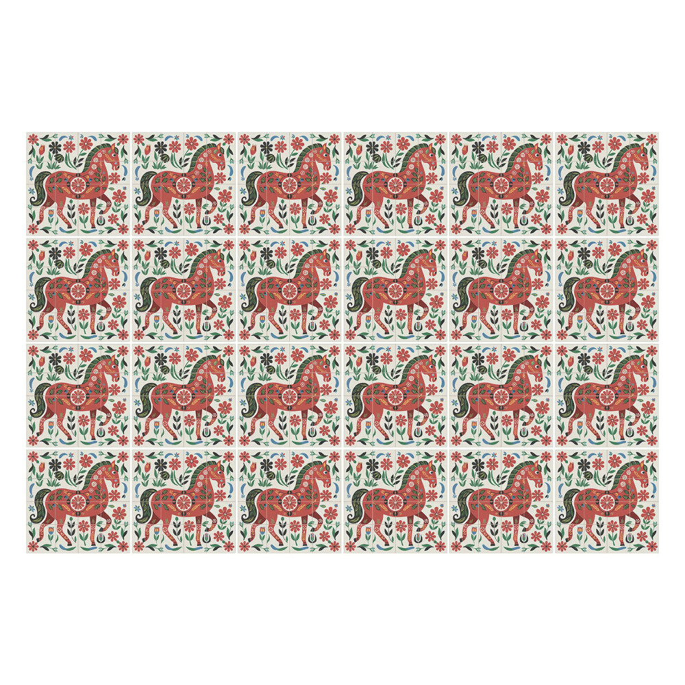 Naklejki samoprzylepne na kafelki Konie w kwiecistej kompozycji