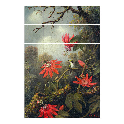 Naklejki na kafelki Kwiaty i koliber w lesie