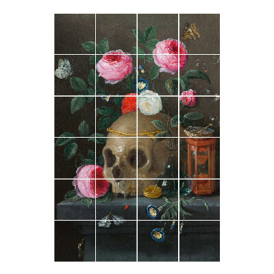 Samoprzylepne naklejki na płytki Czaszka wśród kwiatów