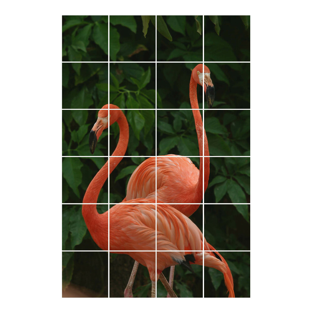 Samoprzylepne naklejki na płytki Flamingi na tle liści