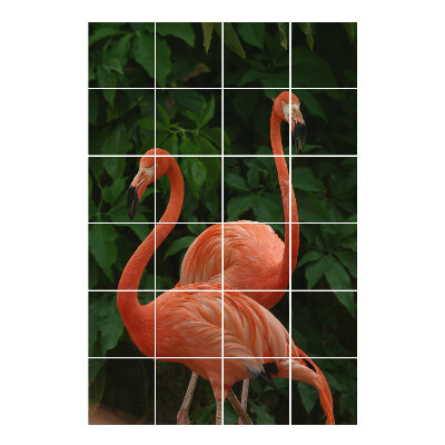 Samoprzylepne naklejki na płytki Flamingi na tle liści