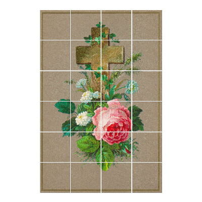 Naklejki na płytki Krzyż otoczony kwiatami