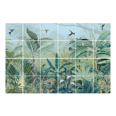 Nalepki na kafelki Tropikalna dżungla z ptakami
