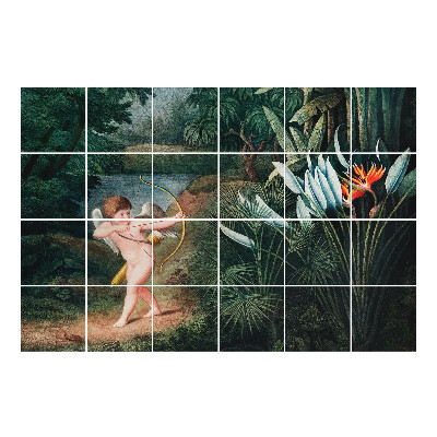 Naklejki na kafelki Kupidyn wśród kwiatów