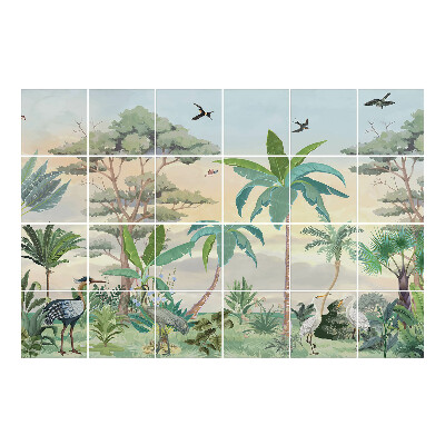 Naklejki na płytki Tropikalny krajobraz z ptakami