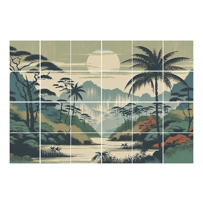 Nalepki na kafelki Tropikalny krajobraz o zmierzchu