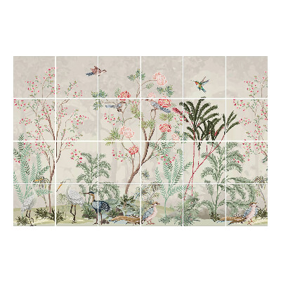 Naklejki na kafelki Tropikalny pejzaż z ptakami