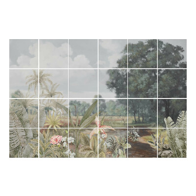 Naklejki na płytki Tropikalny krajobraz z ptakami