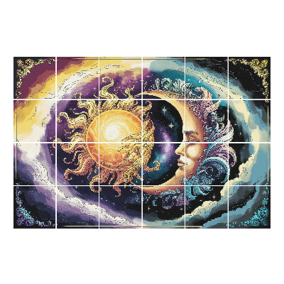 Naklejki na kafelki Słońce i Księżyc w chmurach