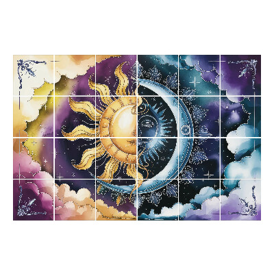 Nalepki na kafelki Słońce i księżyc w chmurach