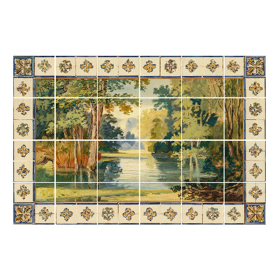 Naklejki na kafelki Scena nad wodą z drzewami