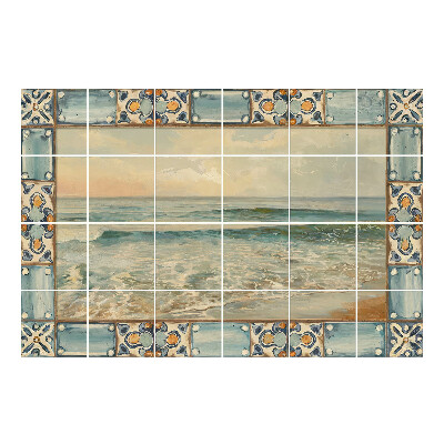 Nalepki na kafelki Morze w ramie dekoracyjnej