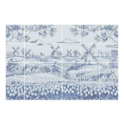 Naklejki na kafelki Sielankowy krajobraz z wiatrakami