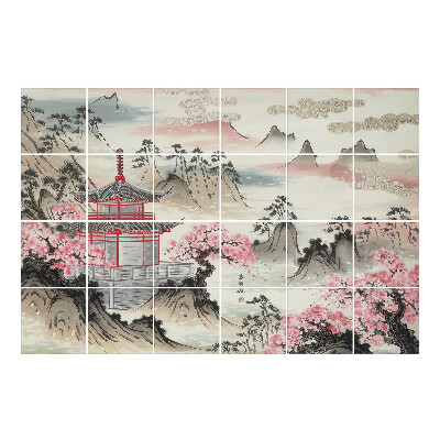 Naklejki na płytki Pagoda w krajobrazie górskim