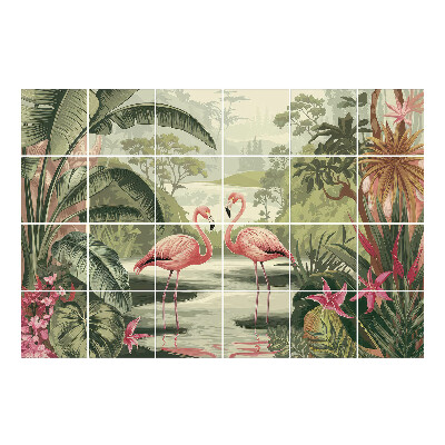 Naklejki na kafelki Flamingi w tropikalnym raju