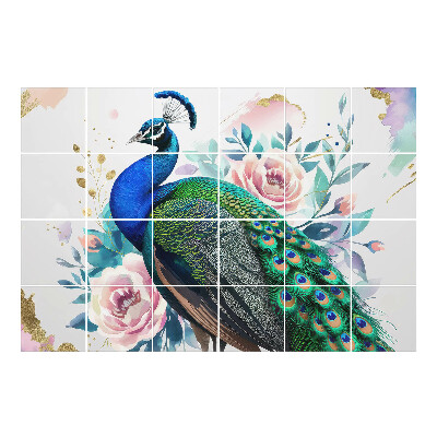 Naklejki na płytki Pawi motyw z kwiatami