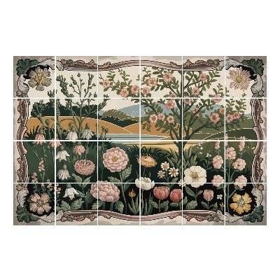 Naklejki na kafelki Kwiatowy krajobraz z drzewami