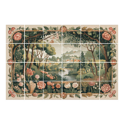 Naklejki na płytki Krajobraz z kwiatami