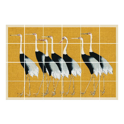 Naklejki na kafelki Stado żurawi styl japoński